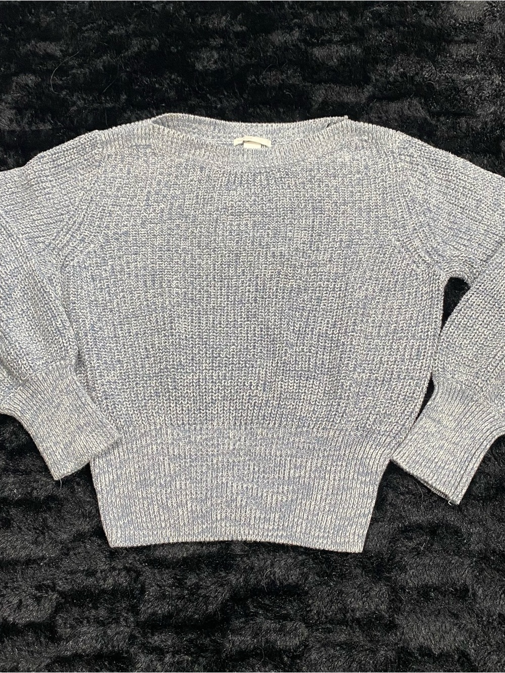 H&M Womens S Blue White Marled Chunky Knit Cropped Sweater Balloon Sleeve